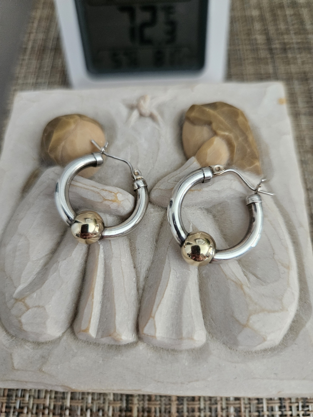 Cape Cod Two-Tone Hoop Earrings with 14K Gold Ball Accent